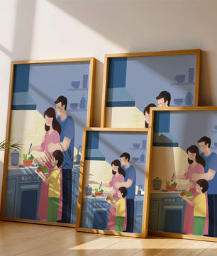 Family Cooking Together in a Modern Kitchen