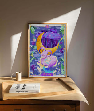 Colorful Capricorn zodiac illustration with fantasy elements