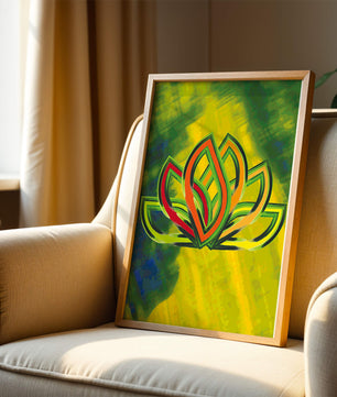 Diseño abstracto de loto con colores vivos y formas orgánicas