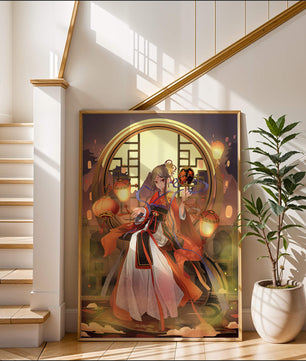 Elegant Asian-inspired fantasy artwork with lanterns