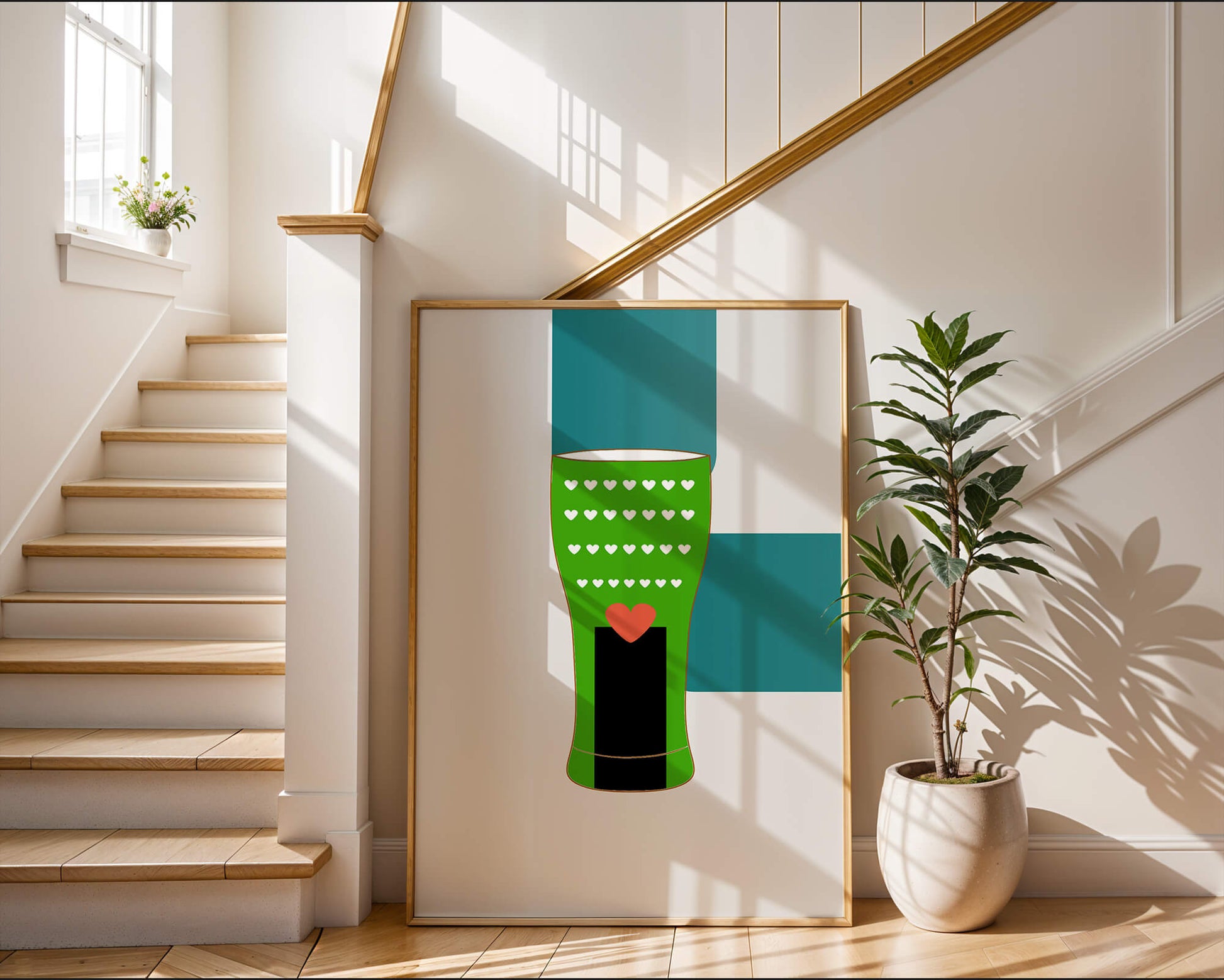 Green vase with heart pattern and minimalistic design