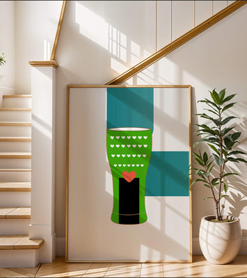 Green vase with heart pattern and minimalistic design