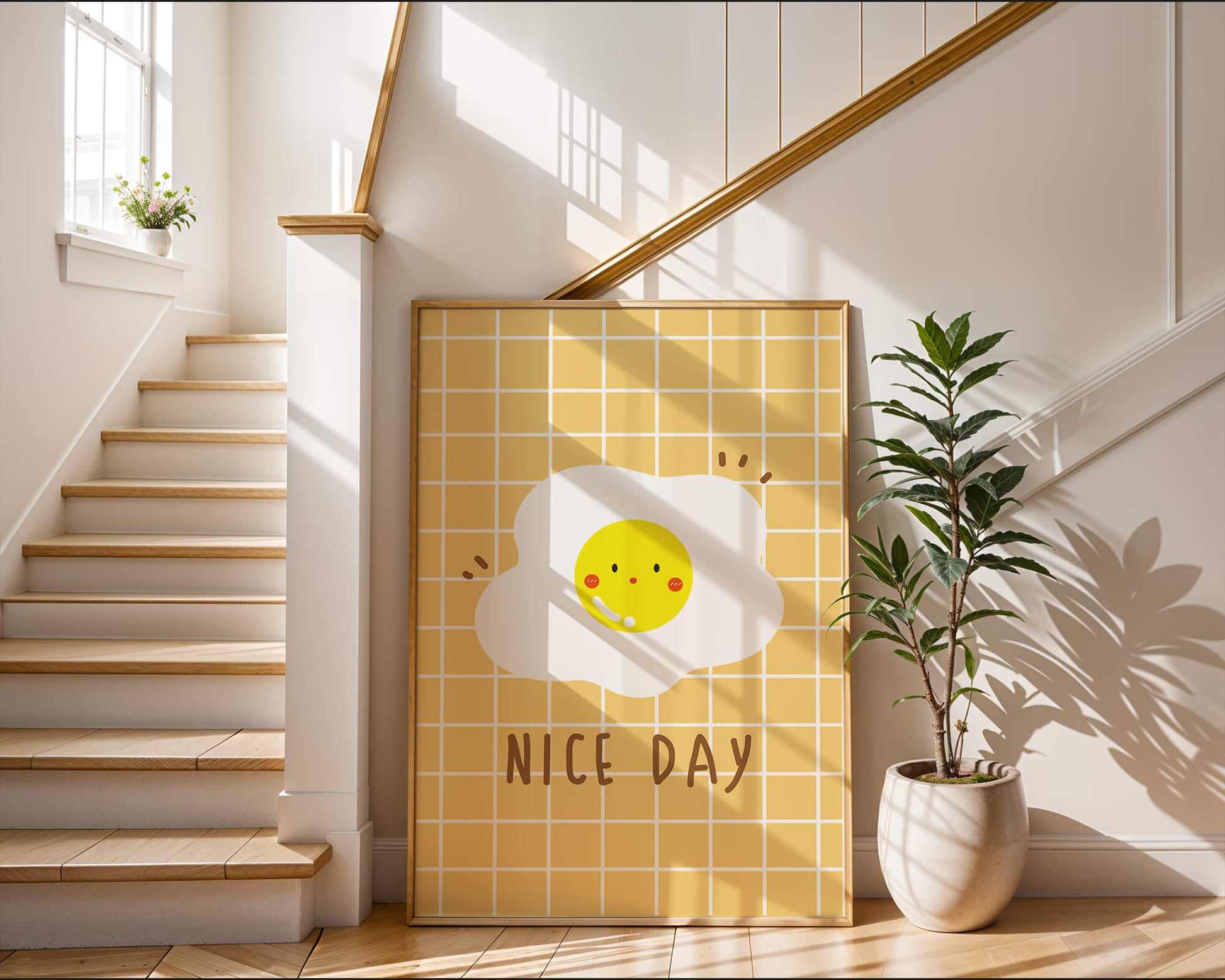 Cheerful egg illustration on yellow grid background