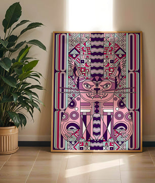 Gato Art Deco geométrico con patrones intrincados