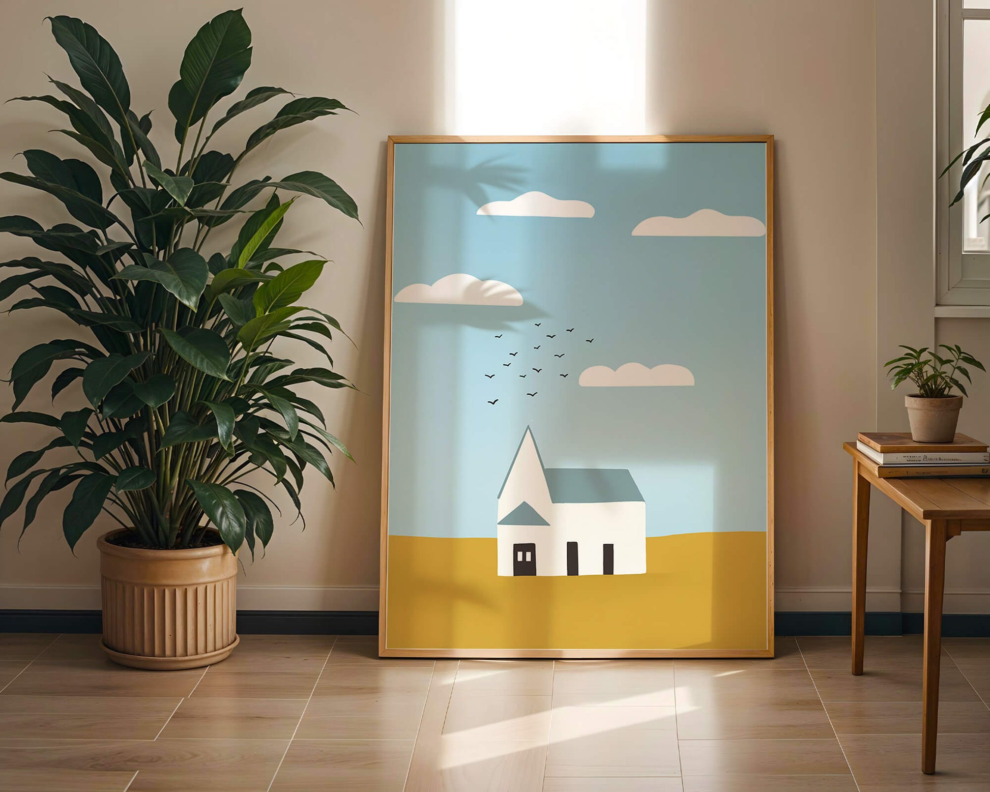 Minimalist Landscape with a White House and Sky