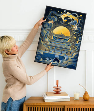 Traditional Asian Pagoda with Celestial Elements and Gold Accents - Mi tienda
