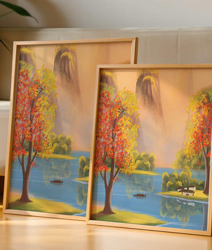 Paysage d'automne avec des arbres vibrants au bord d'un lac serein