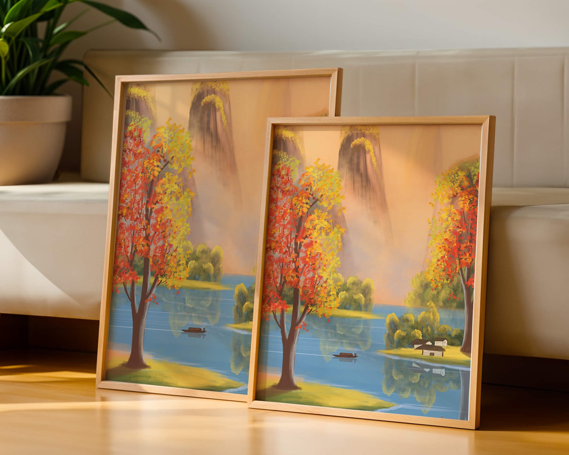 Paysage d'automne avec des arbres vibrants au bord d'un lac serein