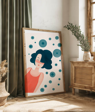 Dreamy Female Portrait with Abstract Circles in Modern Art Style - Mi tienda