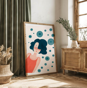 Dreamy Female Portrait with Abstract Circles in Modern Art Style - Mi tienda