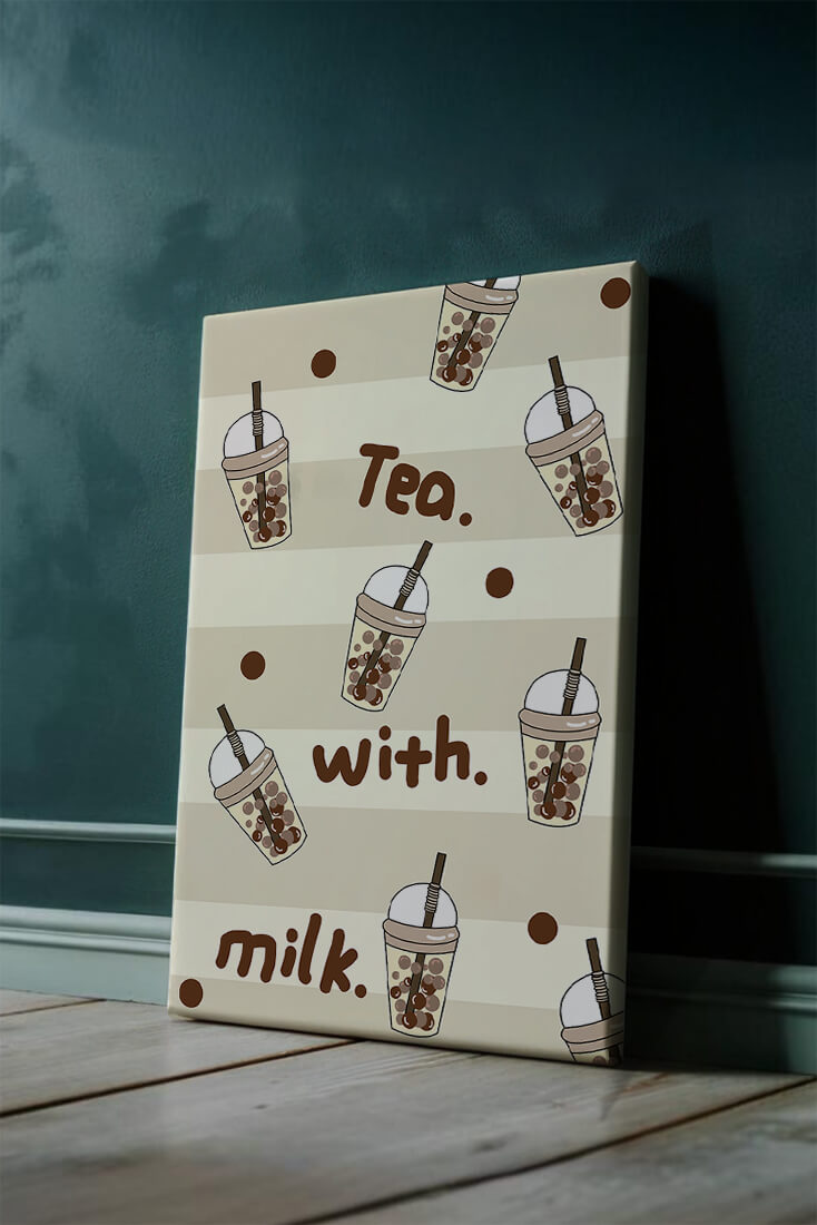 Boba tea pattern with text and bubble illustrations