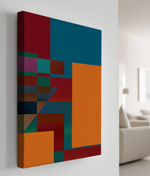 Diseño abstracto geométrico colorido con bloques y tonos audaces