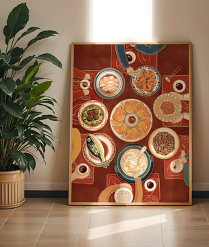 Colorful Chinese cuisine on a dining table with traditional dishes