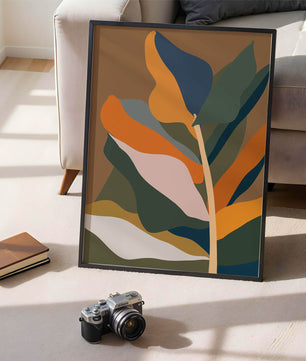 Abstract Botanical Illustration with Earthy Tones and Organic Shapes