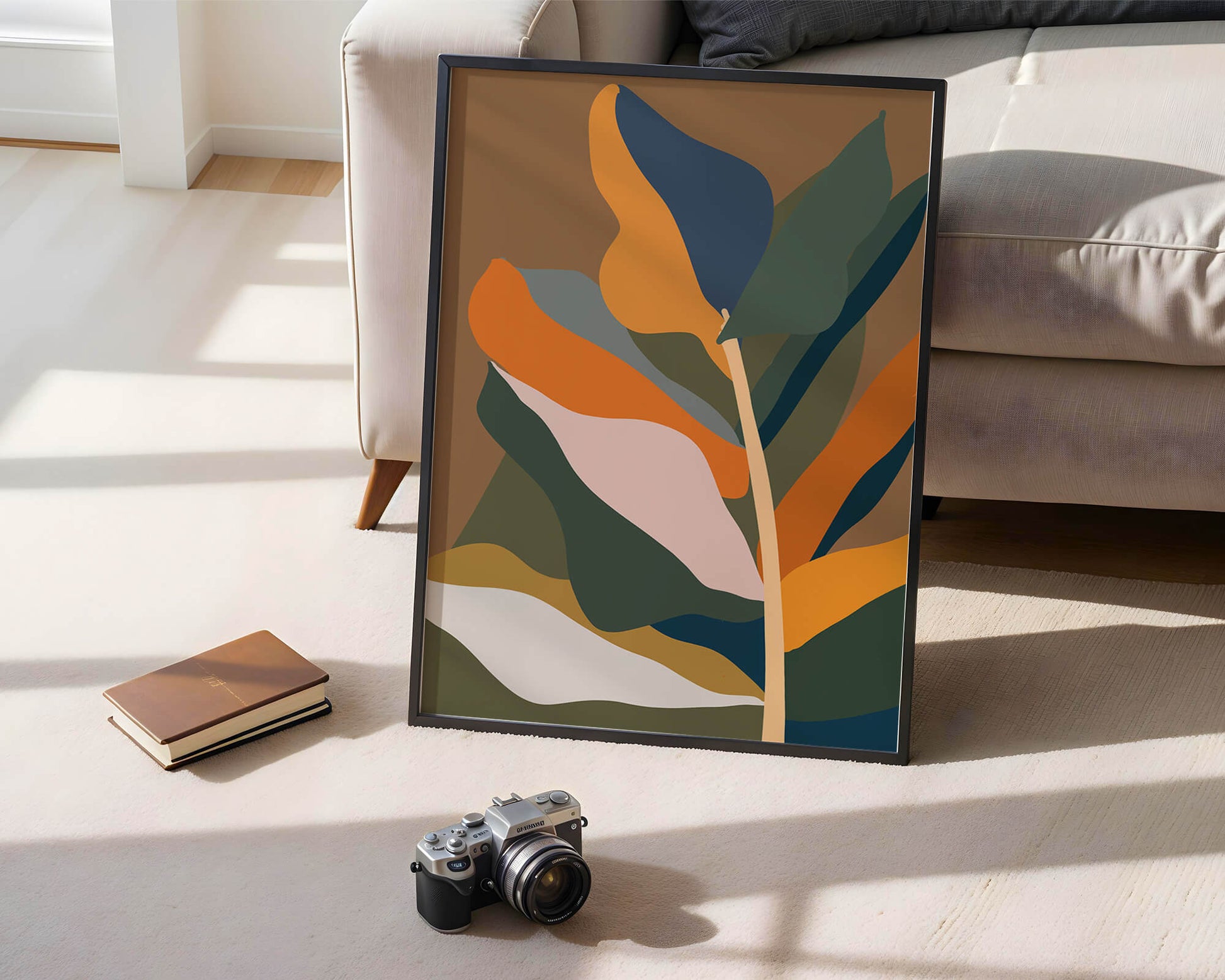 Abstract Botanical Illustration with Earthy Tones and Organic Shapes