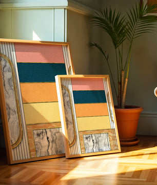 Abstract Geometric Art with Gold and Marble Accents