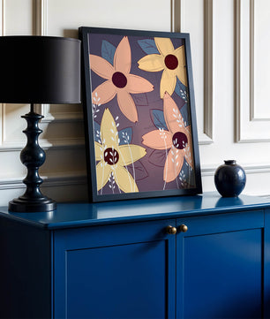 Colorful Floral Pattern with Abstract Leaves and Flowers