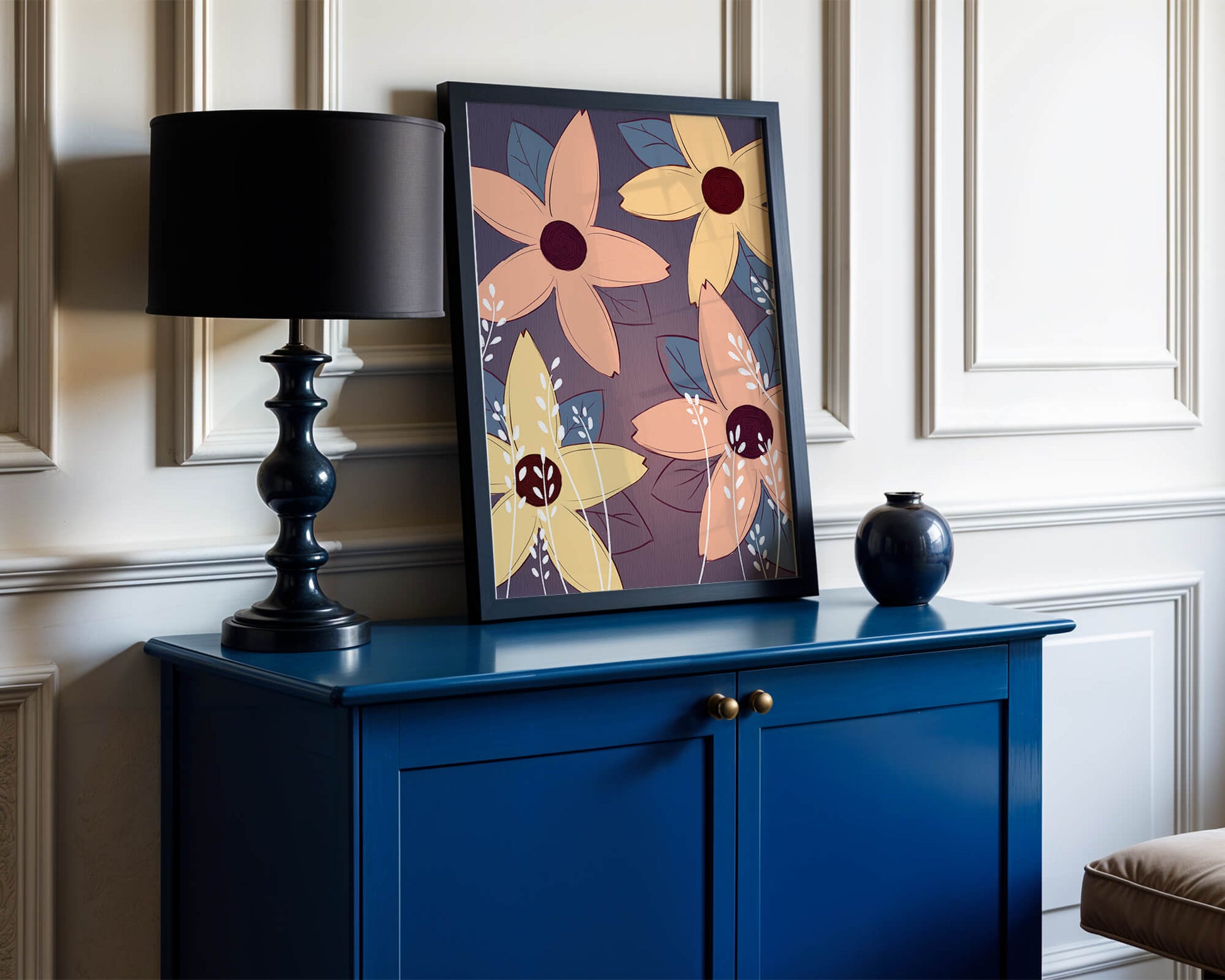 Colorful Floral Pattern with Abstract Leaves and Flowers