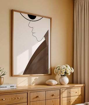 Abstract Portrait with Minimalist Lines and Brown Tones - Mi tienda