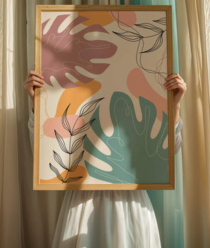 Illustration botanique abstraite avec des motifs de feuilles colorés