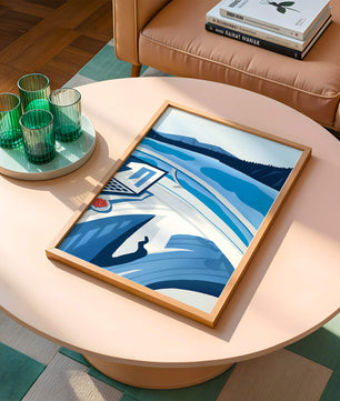Modern Laptop and Scenic Lake View Illustration