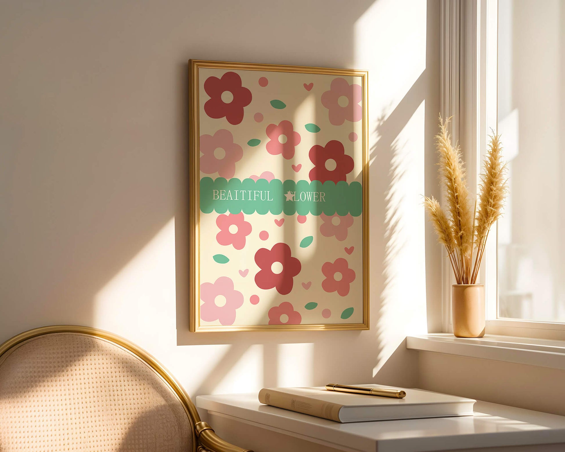Floral pattern with retro color design and decorative text
