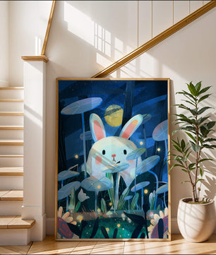 Cute rabbit in a dreamy moonlit forest