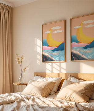 Abstract Landscape with Yellow Crescent and Pastel Colors