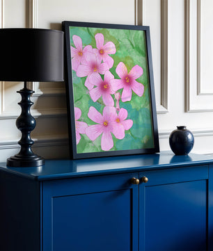 Zarte rosa Blüten auf einem leuchtend grünen Hintergrund Illustration