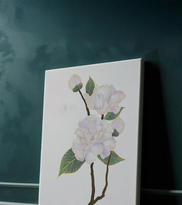 Delicate blooming flowers with lush leaves in elegant design