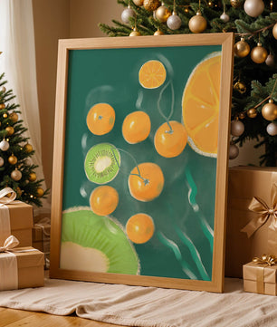 Ilustración de patrón de frutas vibrantes de kiwi y naranja