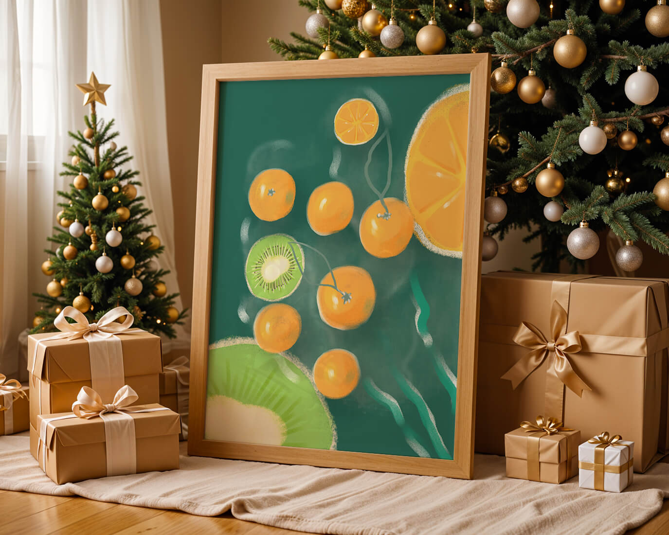 Vibrant kiwi and orange fruit pattern illustration