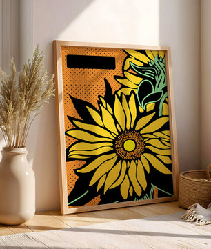 Colorful sunflower illustration with bold lines and dots