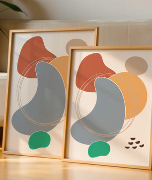 Abstract geometric art with colorful organic shapes and lines