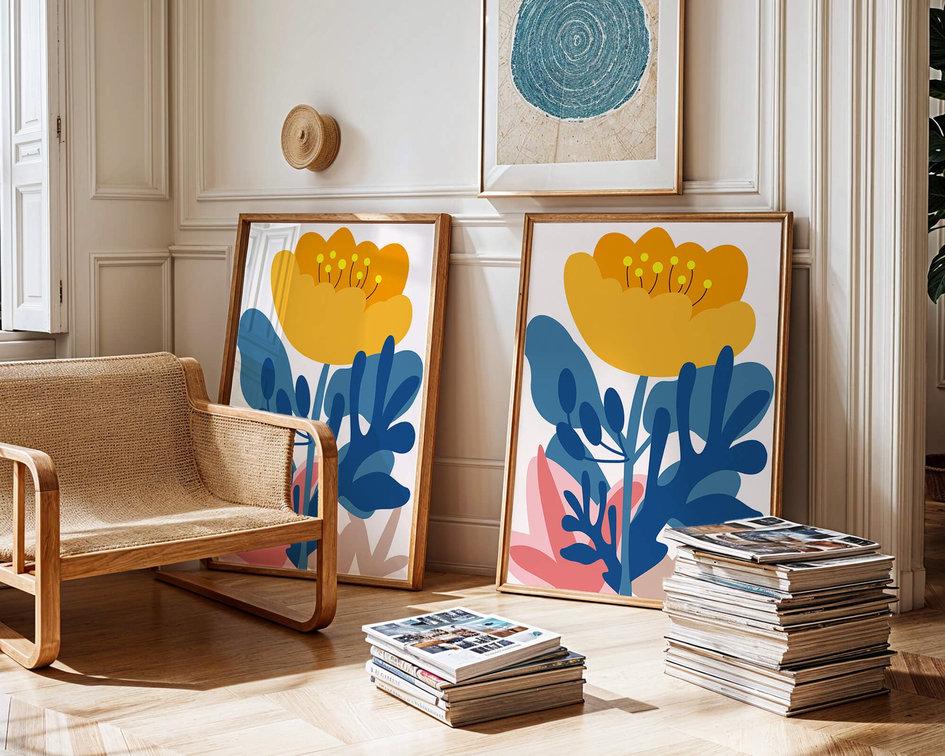 Colorful abstract floral illustration with vibrant leaf patterns