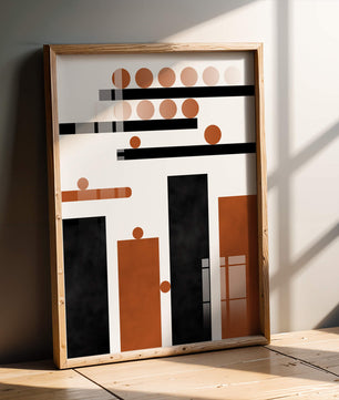 Abstract Geometric Art with Circles and Bars in Earth Tones