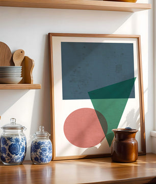 Abstract Geometric Composition with Overlapping Shapes on Textured Background - Mi tienda