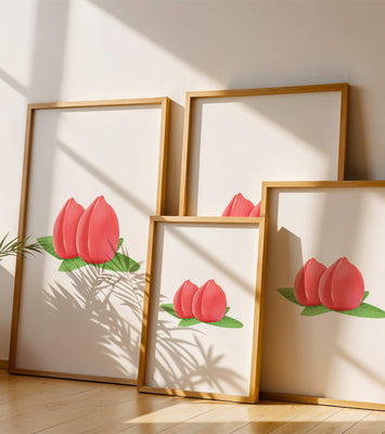 Realistic illustration of juicy peaches with green leaves