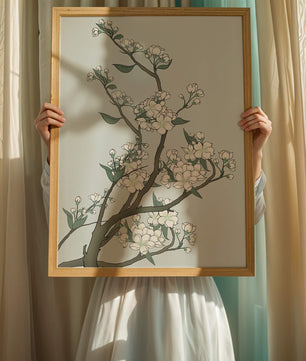 Delicate cherry blossoms on a soft blue background