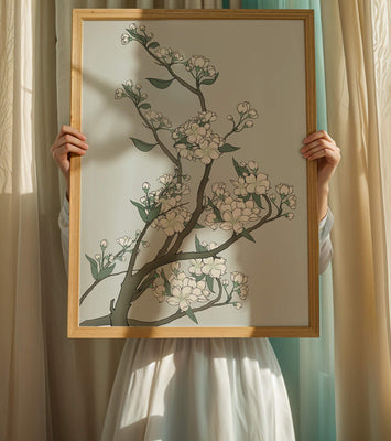 Delicate cherry blossoms on a soft blue background