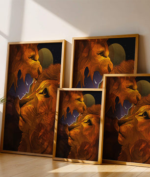 Majestic Lion Illustration in Cosmic Night Setting
