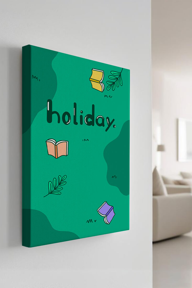 Colorful holiday-themed design with books and leaves