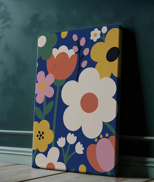 Colorful Floral Abstract Pattern On Dark Blue Background