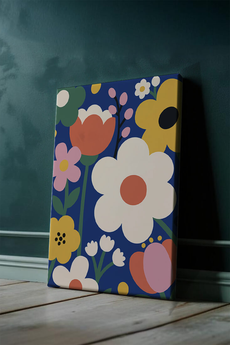 Colorful Floral Abstract Pattern On Dark Blue Background
