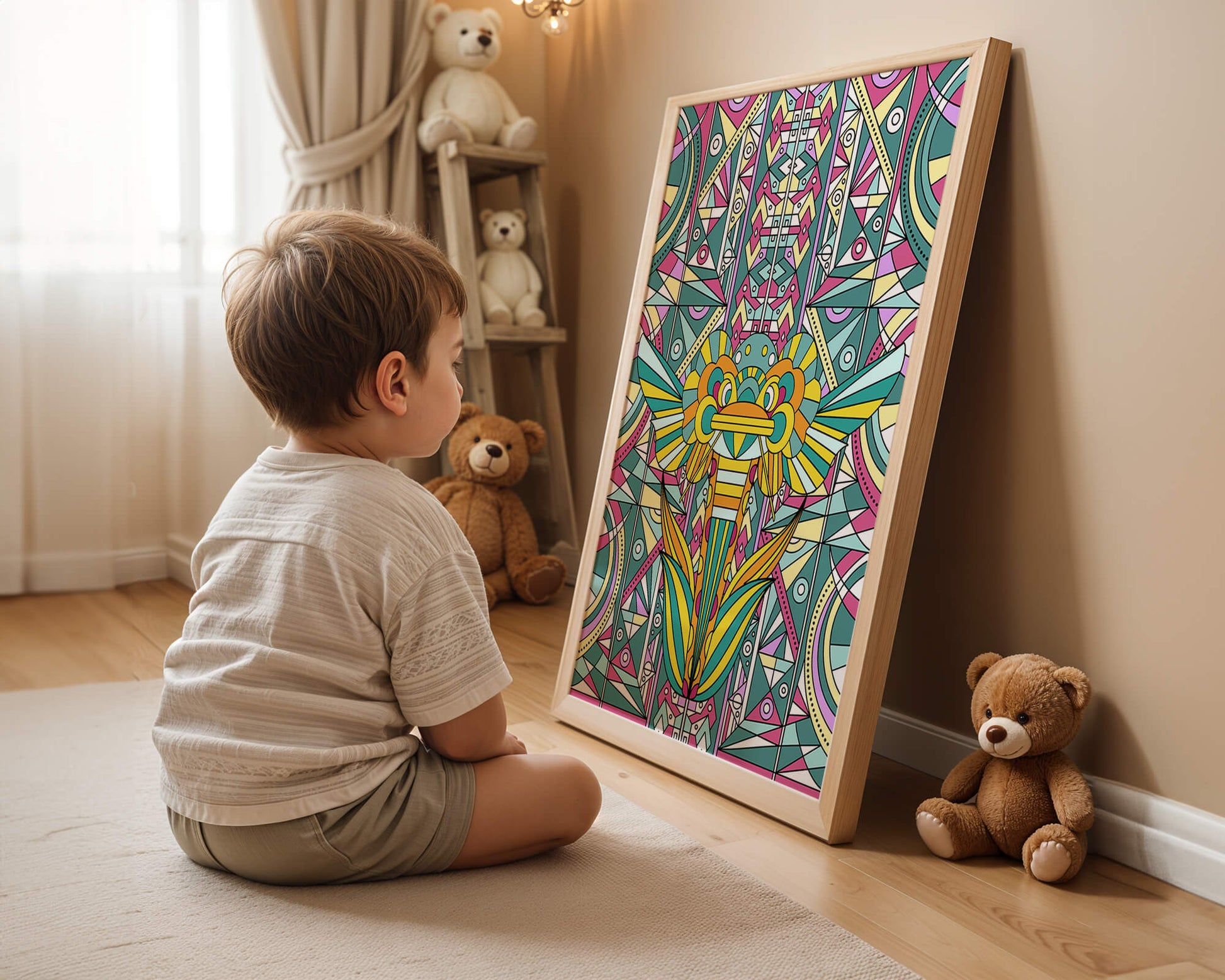 Elefante geométrico abstracto con colores vibrantes