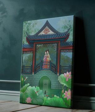 Traditional Chinese Pavilion with Women in Garden Scene - Mi tienda