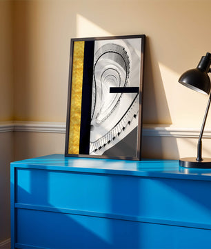 Abstract spiral staircase with a gold accent design