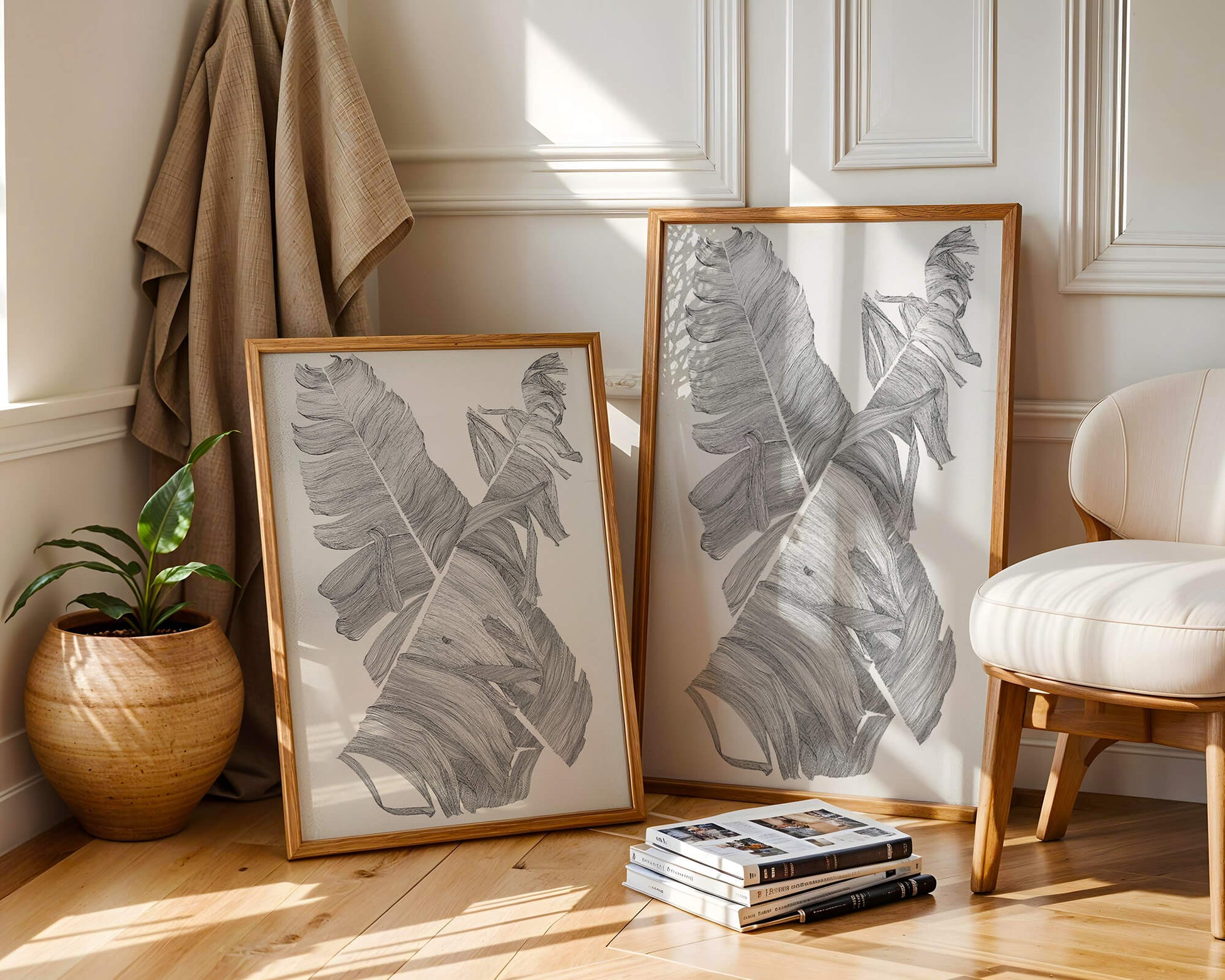 Monochrome Abstract Illustration of Overlapping Leaves