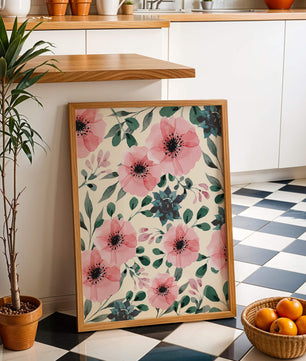 Patrón acuarela floral con flores rosas y hojas verdes