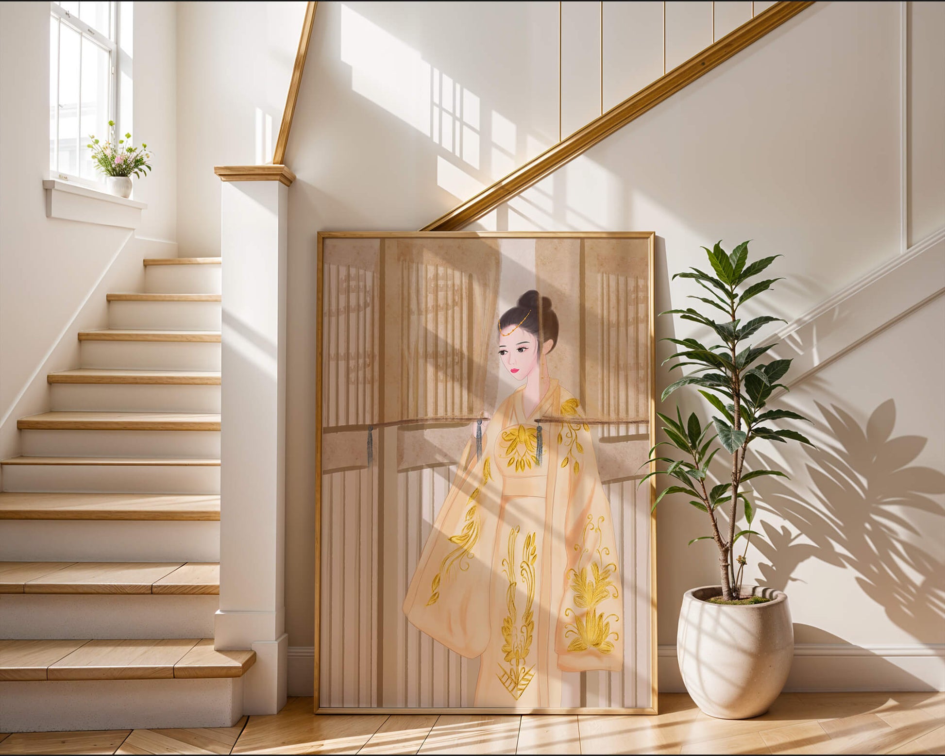 Traditional Chinese attire with gold embroidery and elegant design